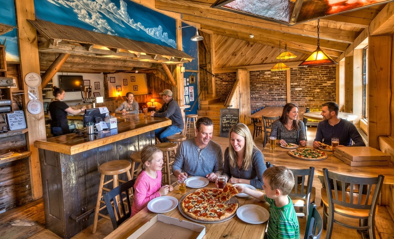 Farm-to-table dining scene at a Vermont restaurant near Jay Peak
