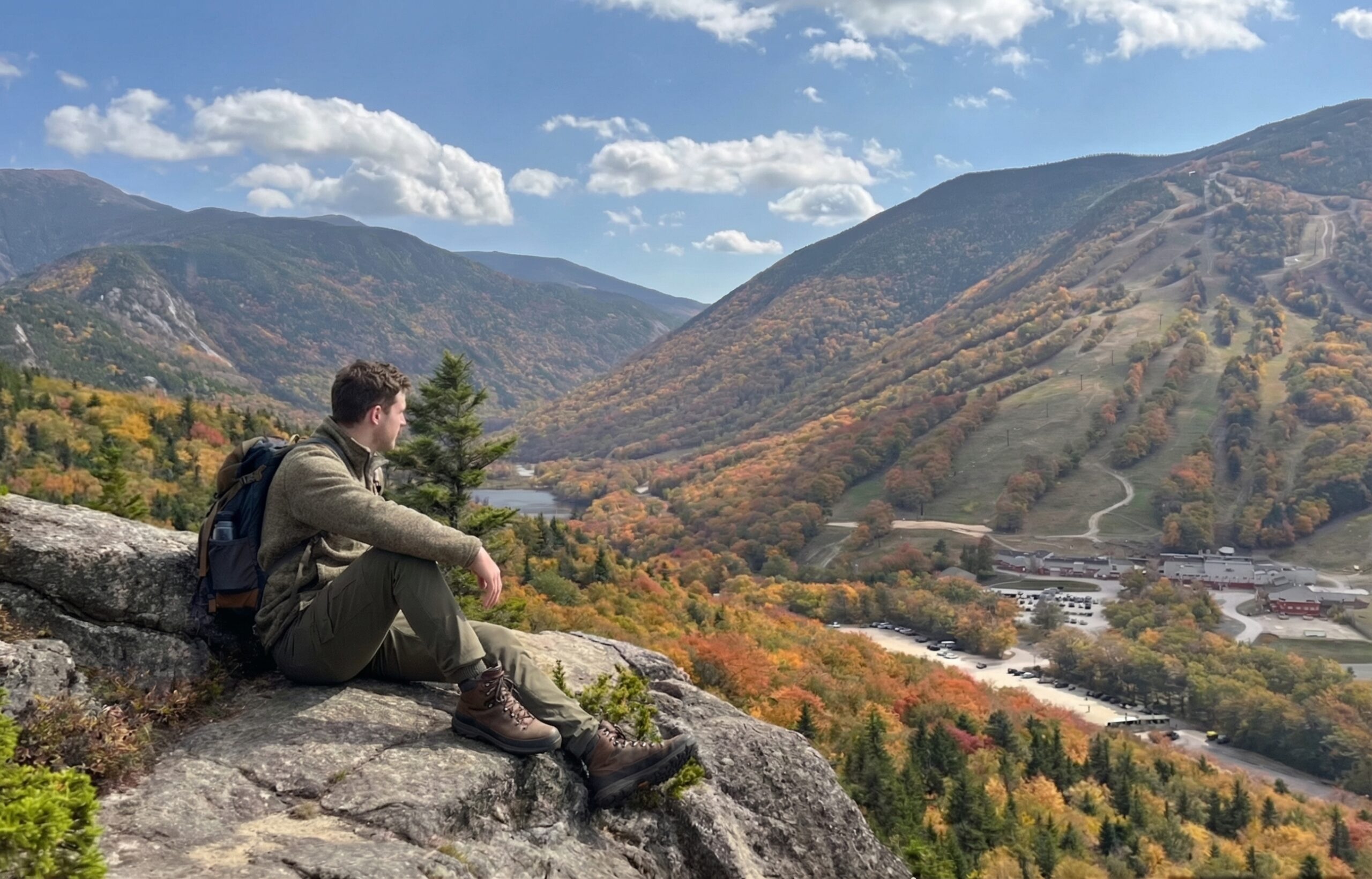 White Mountains hiking trail with summit views in New Hampshire