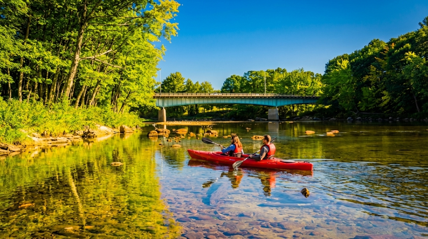 Lake Winnipesaukee with kayaks and calm water in New Hampshire