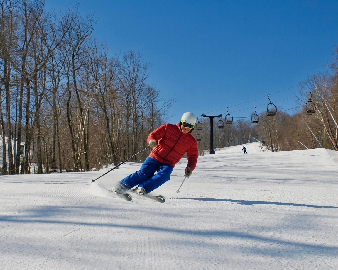 Skiers on the slopes at Catamount Mountain in winter
