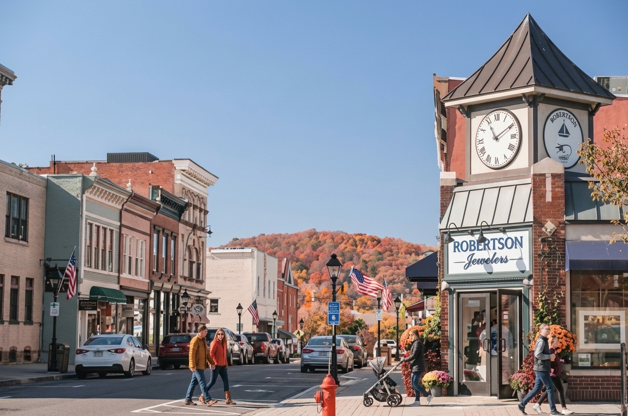 Charming main street in Kent, Connecticut near Mohawk Mountain