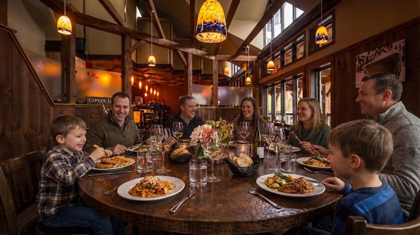 Fall foliage in Stowe, Vermont with colorful autumn trees surrounding mountain homes and rolling hills