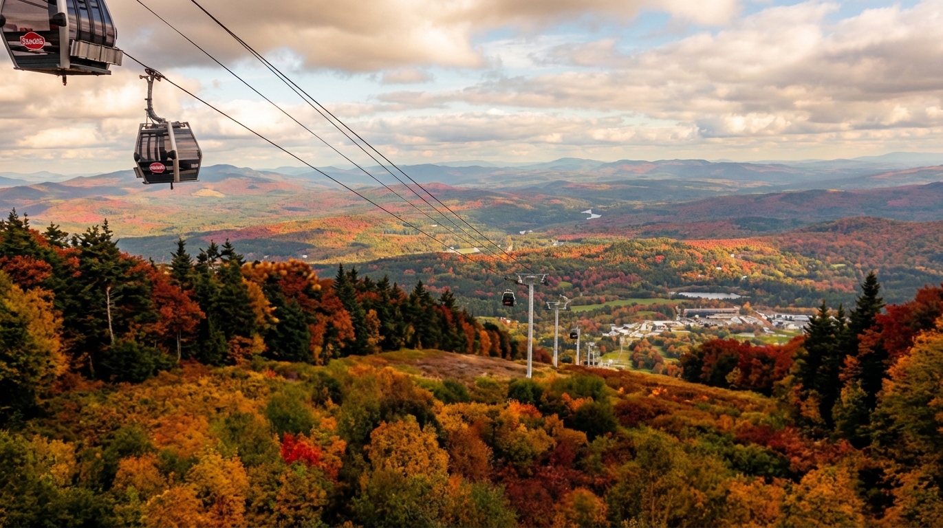 Couple in ski gear sitting on a wooden bench in the snow, sharing a warm drink during a winter day in the mountains