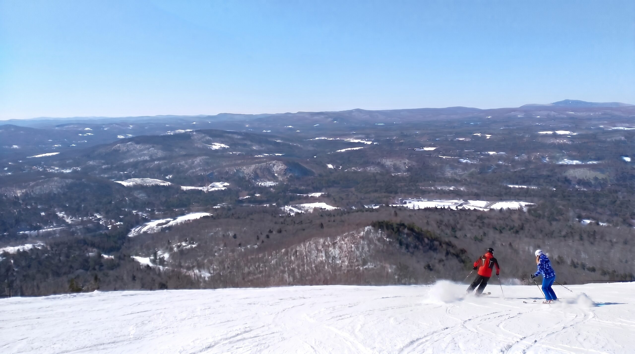 Skiers and snowboarders at a Southern Vermont mountain near Londonderry.