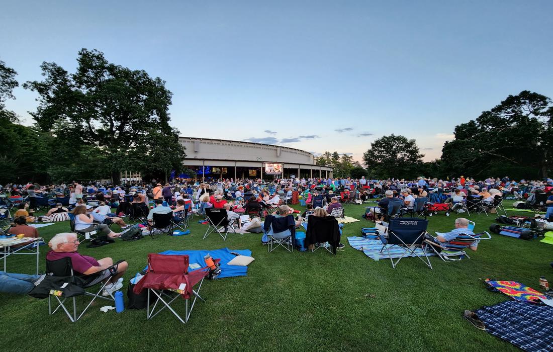 Tanglewood concert lawn in Lenox, Massachusetts during a summer evening in the Berkshires.